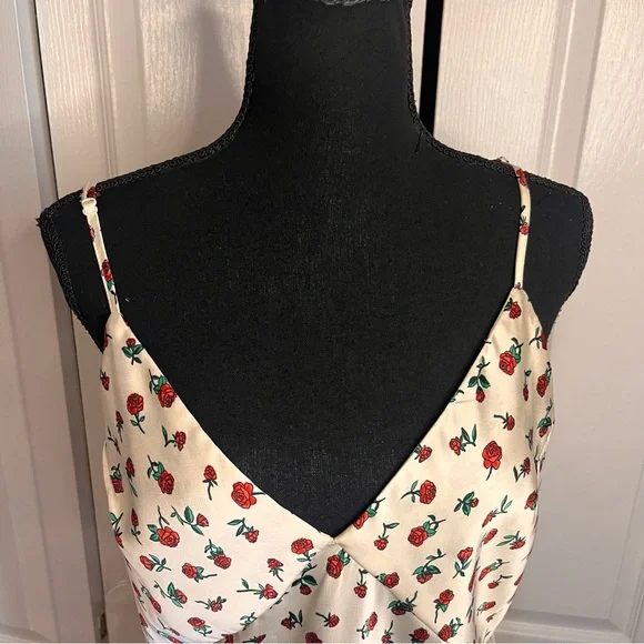 Maxi Slip Dress Rose Sz L Adjustable Straps Side Slit Vintage-inspired Viral - Picture 4 of 9